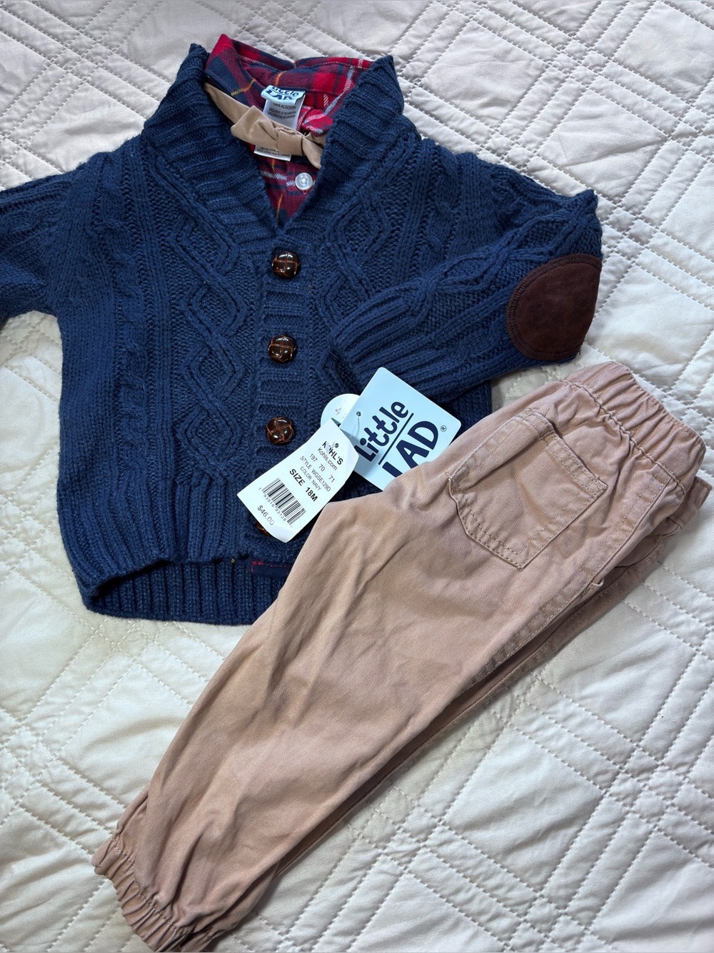 Little Lad 18M Cable-Knit Cardigan with Bow tie 4-piece set